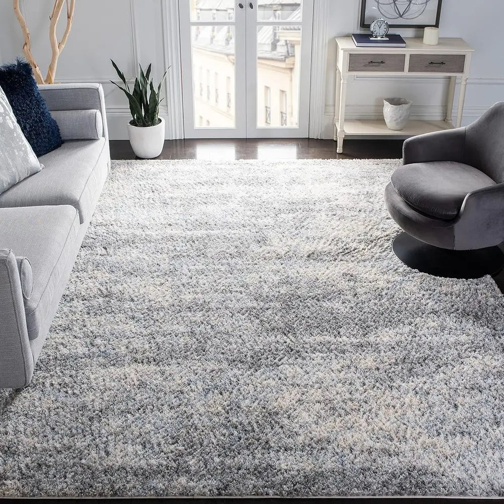 Luxury Grey Blue Shag Area Rug 9x12 – Plush High Pile, Soft Non-Shedding Modern Abstract Rug for Living Room & Bedroom, showcasing luxury shag area rug texture.