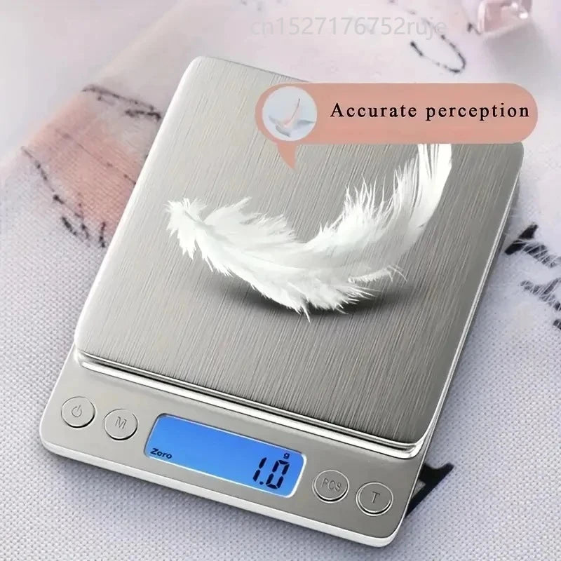 3000g Digital Kitchen Scale, 0.1g Precision Stainless Steel digital kitchen scale showing a clear LCD display
