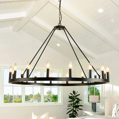 Rustic Farmhouse 16-Light Wagon Wheel Chandelier