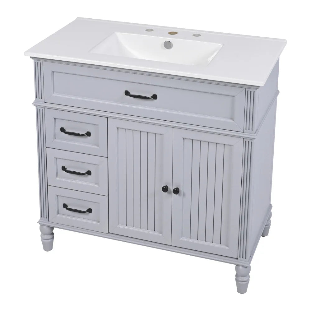 Freestanding 36" White Bathroom Vanity w/Ceramic Sink