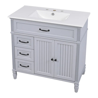 Freestanding 36" White Bathroom Vanity w/Ceramic Sink