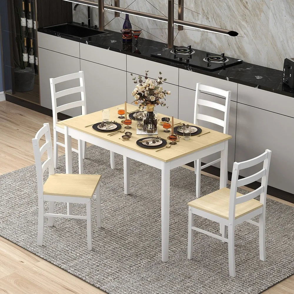 5-Piece Solid Wood Kitchen Table Set for 4