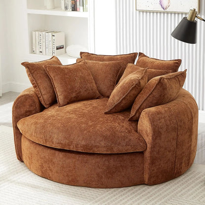 Chenille Round Chaise Lounge Sofa – Oversized Circular Cuddle Chair showcasing its cozy cocoon design.