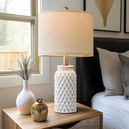 Durable and stylish Set of 2 Modern 20.5" White Ceramic Bedside Lamps, perfect modern ceramic bedside lamps for creating a warm atmosphere.