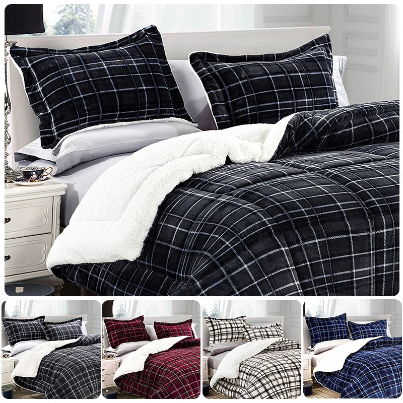 Luxury Plaid Sherpa Comforter Set demonstrating its cloud-like warmth and lightweight feel.