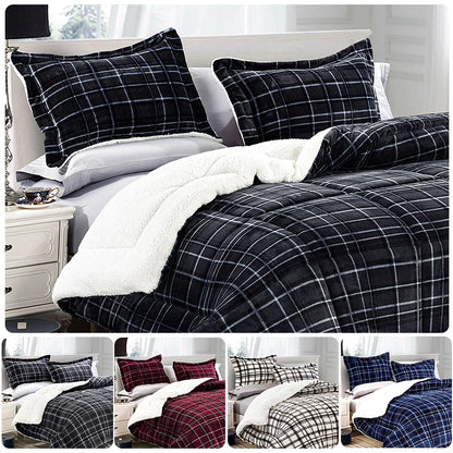 Luxury Plaid Sherpa Comforter Set demonstrating its cloud-like warmth and lightweight feel.