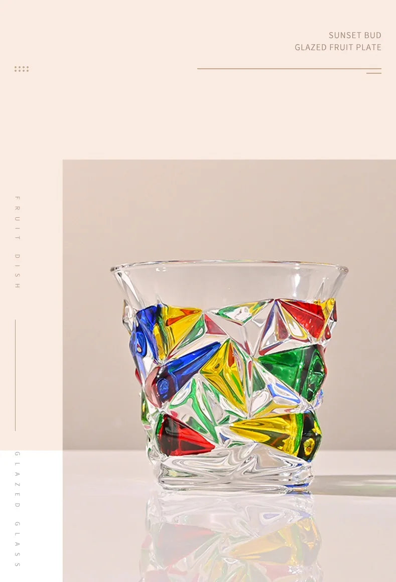 Colorful Wine Decanter & Patterned Glass Set