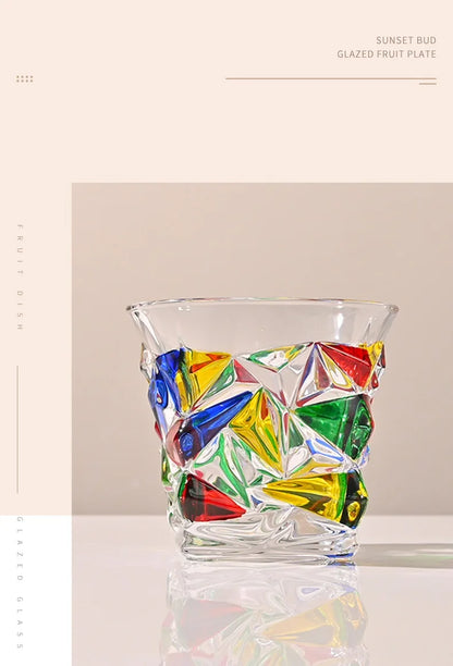 Colorful Wine Decanter & Patterned Glass Set