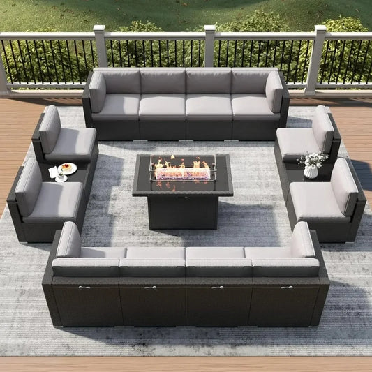 Modern 15-Piece Patio Conversation Set~ Firepit Table