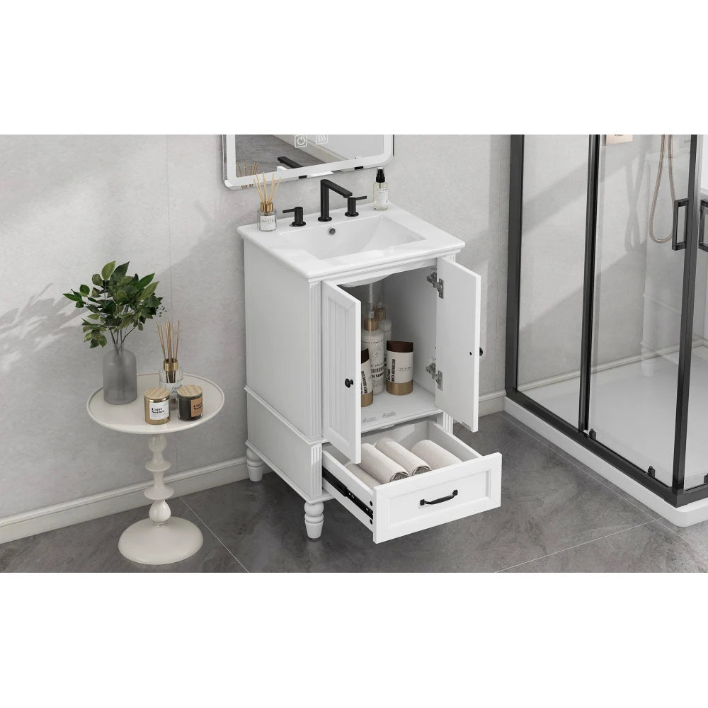 Modern & Independent 20" White Bathroom Vanity w/Semilune Ceramic Sink