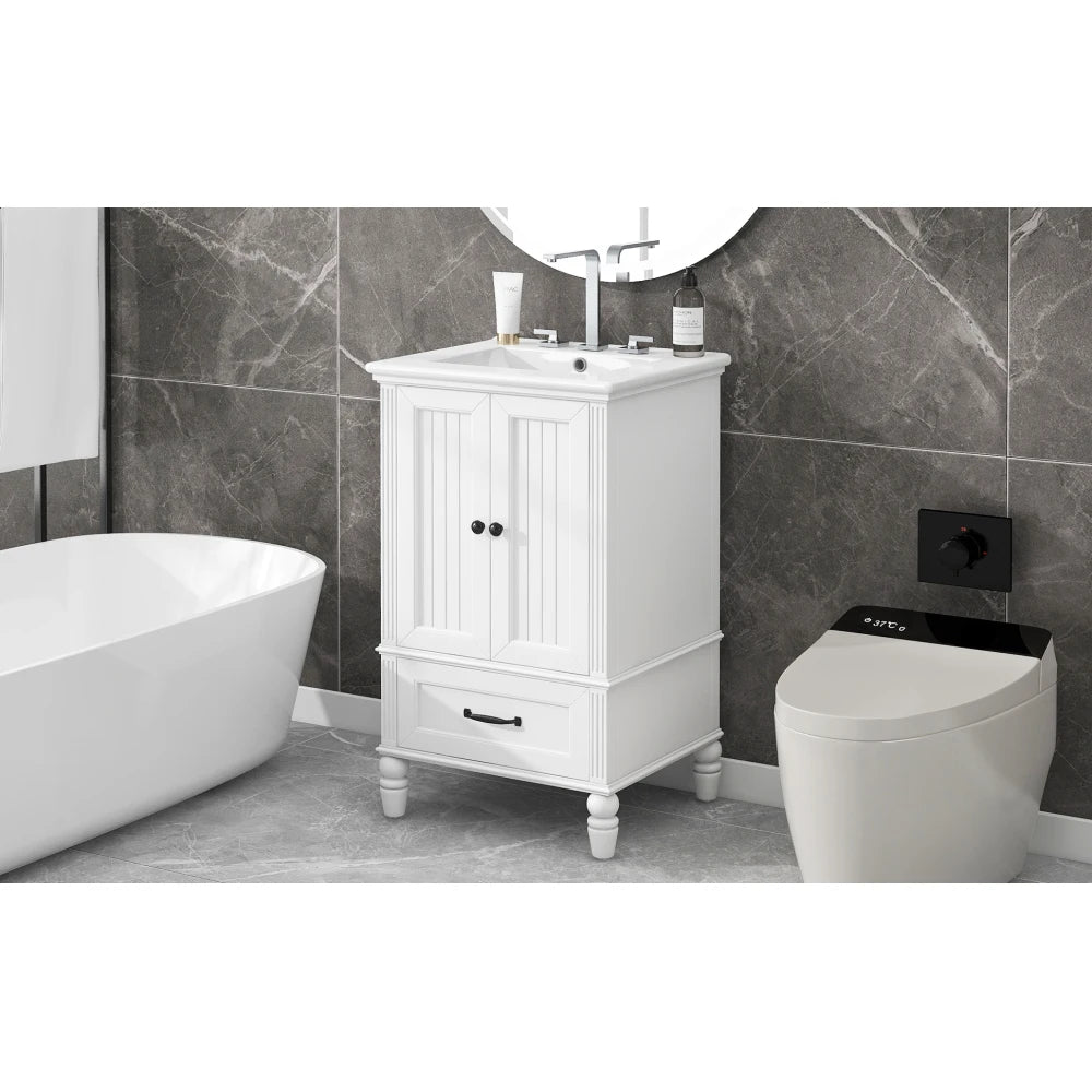 Modern & Independent 20" White Bathroom Vanity w/Semilune Ceramic Sink