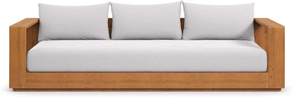 Outdoor Acacia Wood Sunroom Sofa in Natural Light Gray