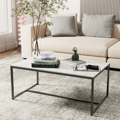 Rectangular Sintered Stone Coffee Table w/Black Metal Frame