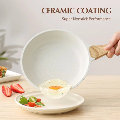 HomelyOasis 8-Inch White Ceramic Nonstick Heavy Duty Frying Pan W/ Glass Lid – heavy-duty ceramic nonstick pan with tempered glass lid