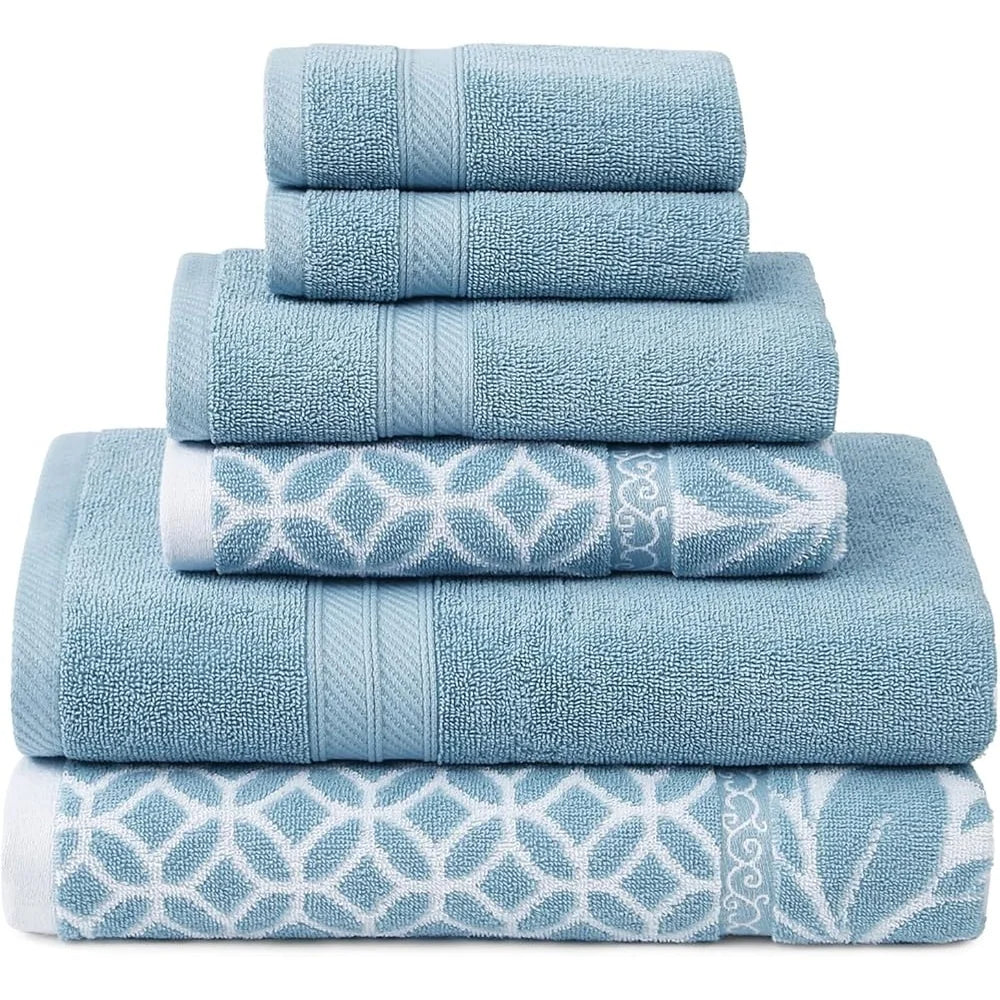 Reversible Ultra-Soft Sky Blue 100% Cotton Bath Towel 6-Piece Set
