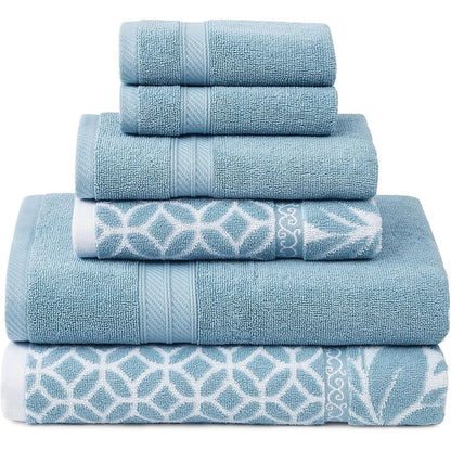 Reversible Ultra-Soft Sky Blue 100% Cotton Bath Towel 6-Piece Set