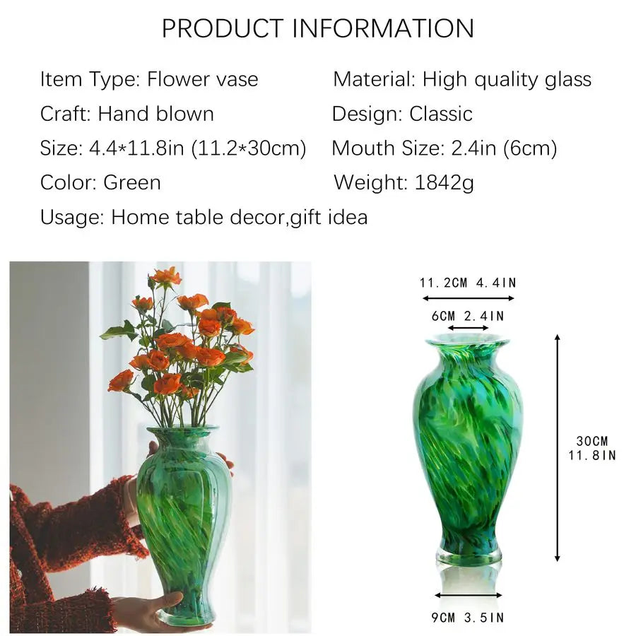 Classic 11.5" Mouth Blown Vertsatile Green Vase 