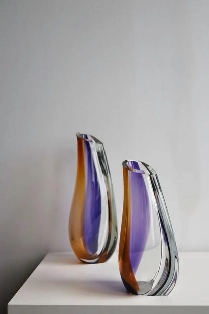 Unique Modern Kosta Boda Purple Orchid Crystal Vase