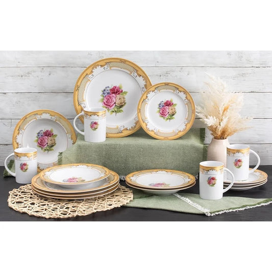 Elegant & Vintage Inspired Porcelain Floral Design Dinnerware Set