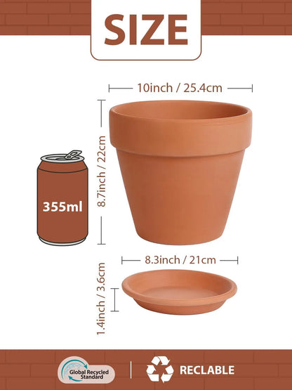 Essential Large Terracotta Clay Flower Pot w/Matching Saucer