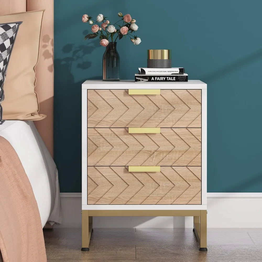 Stunning 3 Drawer Nightstand w/Chevron Design set of 2