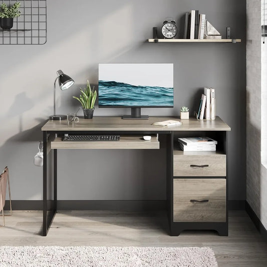 Elegant grey and cherry finishes of the 48” Office/Computer Desk with storage, enhancing any home office design.