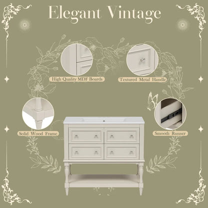 36" Beige Bathroom Vanity w/Ceramic Undermount Sink