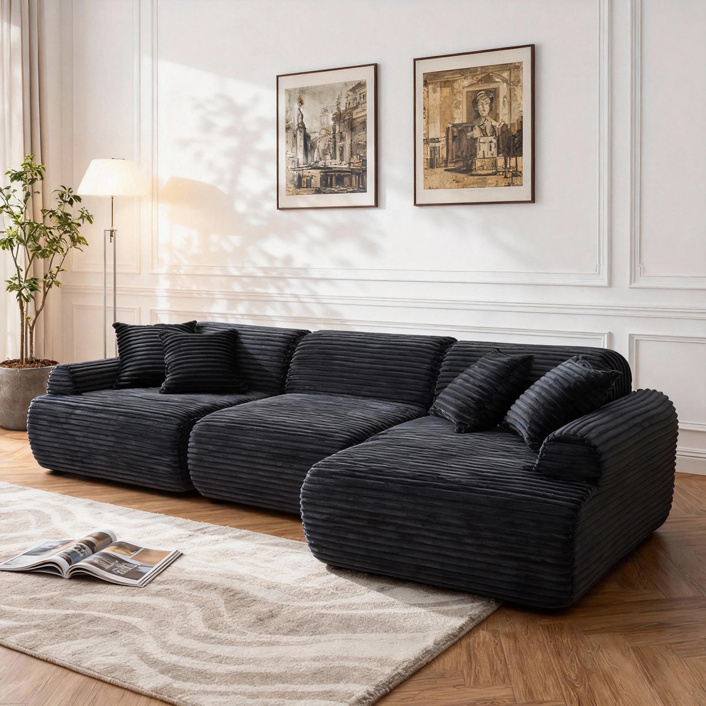 Elegant living space featuring the L-Shaped Modular Sofa with chic decor, symbolizing a perfect blend of style and comfort.