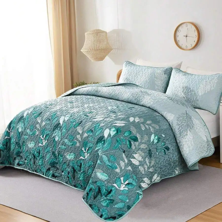 3-Piece Queen Floral Quilt Set, Lightweight Reversible Farmhouse Coverlet with 2 Pillow Shams - cheerful floral bedroom decor