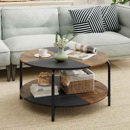 Close-up view of the top of the 31.5-Inch 2-Tier Round Coffee Table, showcasing its elegant split-color finish that enhances your décor.