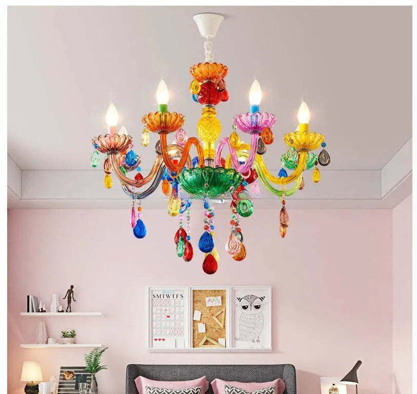 Colorful 100% Crystal Pendant Lamp showcasing exquisite K9 pendants in a vibrant design for an elegant touch.