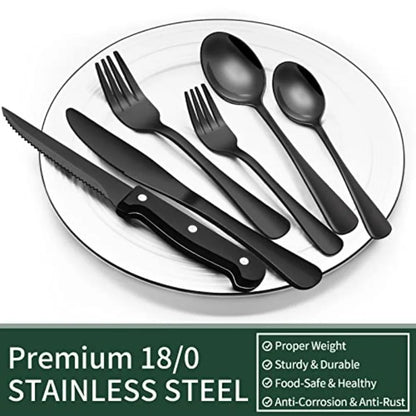 Elegant & Modern 24-Piece Black Silverware Set 