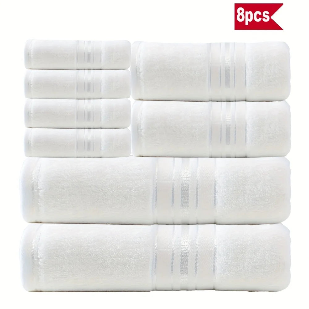 Elegant Luxury 8-Piece 100% Cotton Bath Towel Set suitable for guest spaces or luxury hotels.