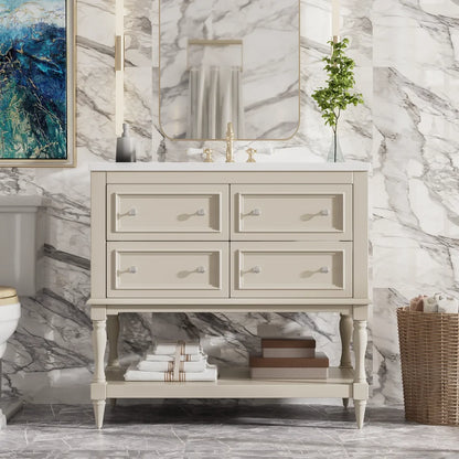 36" Beige Bathroom Vanity w/Ceramic Undermount Sink