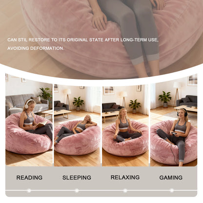Removable cover details of the Oversized Faux Fur Bean Bag Chair for Adults, highlighting easy cleaning features, making this oversized bean bag chair family and pet-friendly.
