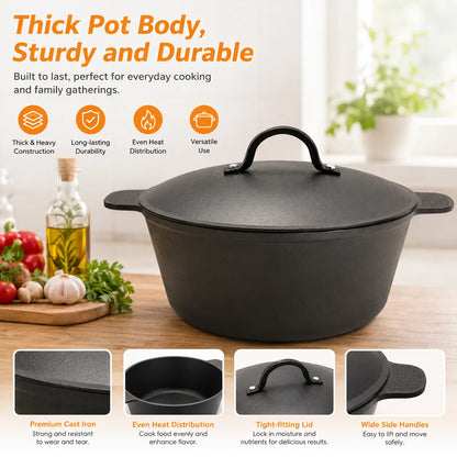 Bird's eye view of the 5.2 QT Pre-Seasoned Cast Iron Dutch Oven featuring its honeycomb-textured bottom.