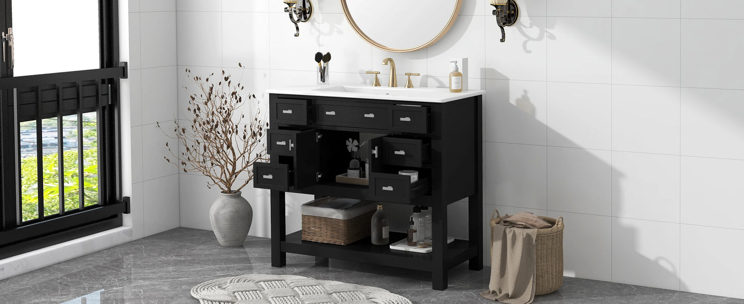 Modern 36'' Independent Bathroom Vanity w/Mounted Ceramic Sink