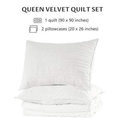 Elegant & Ultra-soft Queen Size 3-Piece White Velvet Quilt Set folded neatly, emphasizing its luxury and inviting softness.