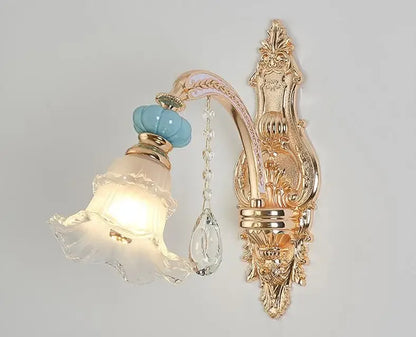 Frosted White Glass Tiffany Blue Floral Chandelier