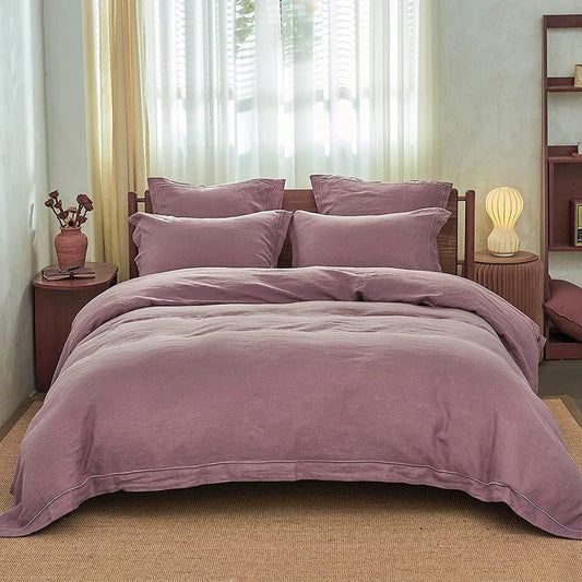 King & Queen Size 100% Linen Duvet Cover Bedding Set w/2 Pillow Shams