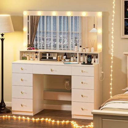 Large Makeup Vanity Desk w/Mirror and Lights