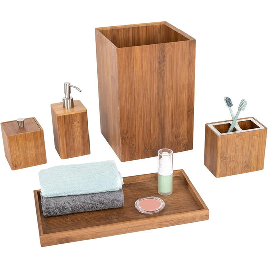 Elegant 5-Piece 100% Bamboo Bath and Vanity Set