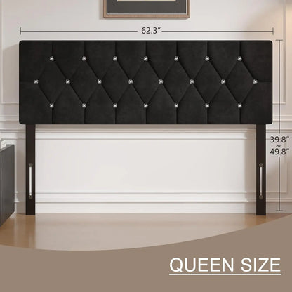 Elegant Queen/King Size Black Velvet Upholstered Headboard w/Diamond Tufting 