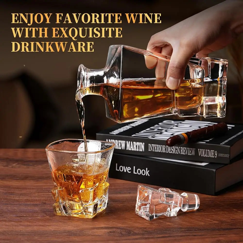 Crystal Whiskey/Bourbon Decanter Set w/4 Glasses
