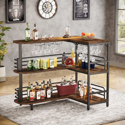 Industrial Liquor Bar Table for Home Pub/ L -Shaped Home Bar Unit
