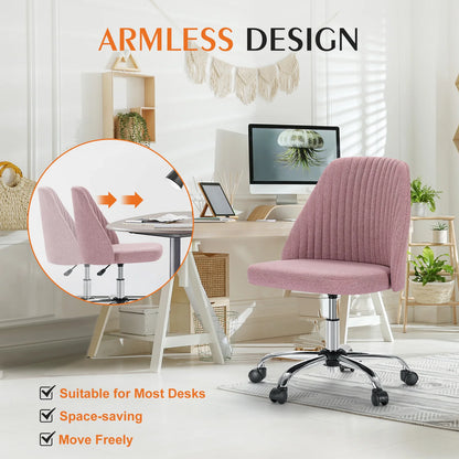 Overall view of the Modern Mid-Back Armless Fabric Office Chair showcasing its contemporary design, an excellent choice as an armless office chair.