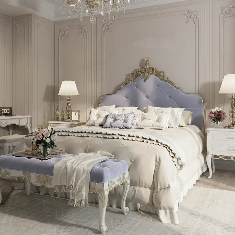 Luxurious Vintage European Wood Bed w/Nightstands