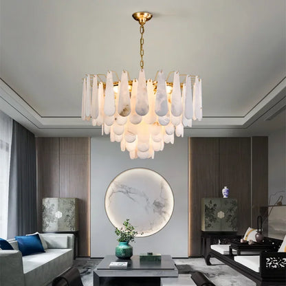 Elegant French-Style Marble Chandelier captured from below, showcasing its luxurious teardrop design as a fantastic french style chandelier.