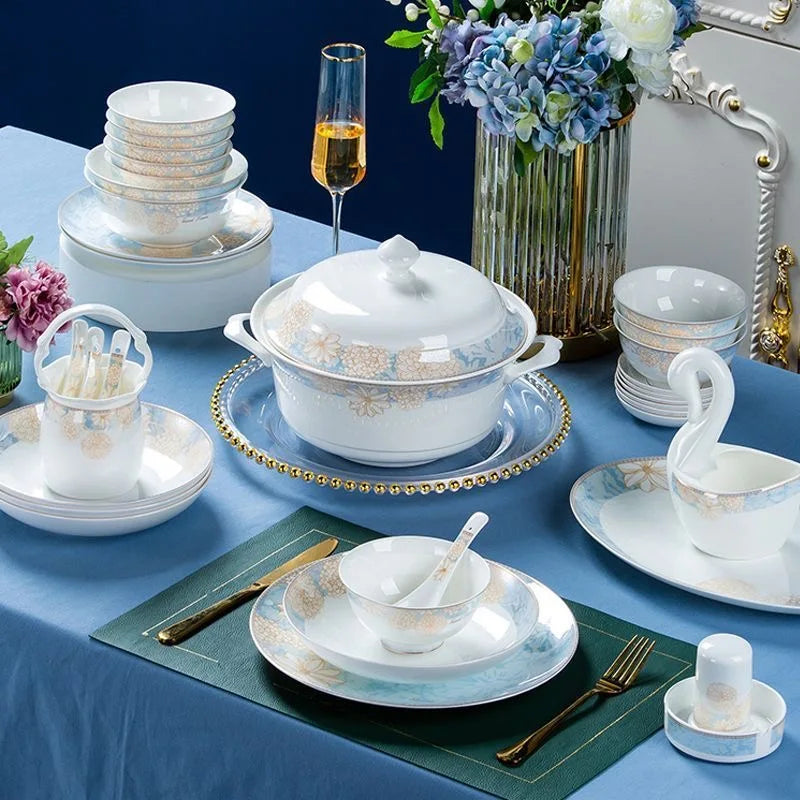Versatile Elegant 16-Piece Blue And White Ceramic Dinnerware Set fitting a variety of table settings.
