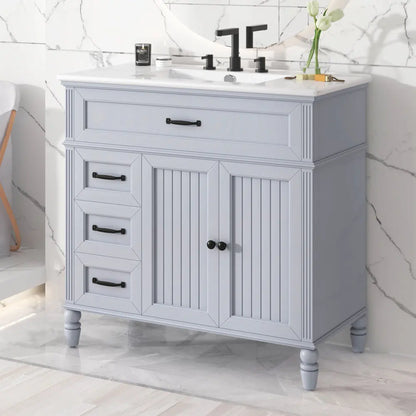 Freestanding 36" White Bathroom Vanity w/Ceramic Sink